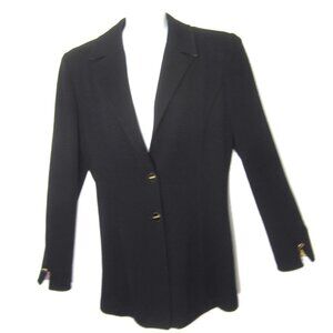 St. John Collection Size 10 Cruise Santana Knit Black Blazer Contrast Trim EUC
